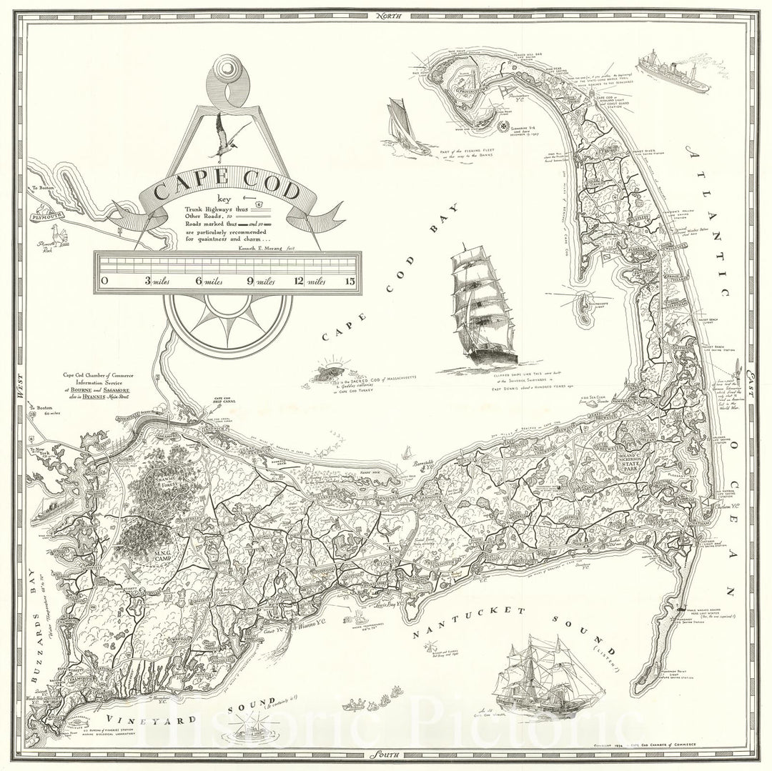 Historic Map : Cape Cod, 1934, Kenneth E. Morang, Vintage Wall Art ...
