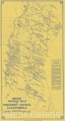 Historic Map : Motor Tourist Map of Northern and Central California Prepared By The California State Automobile Assn., 1923, Vintage Wall Art