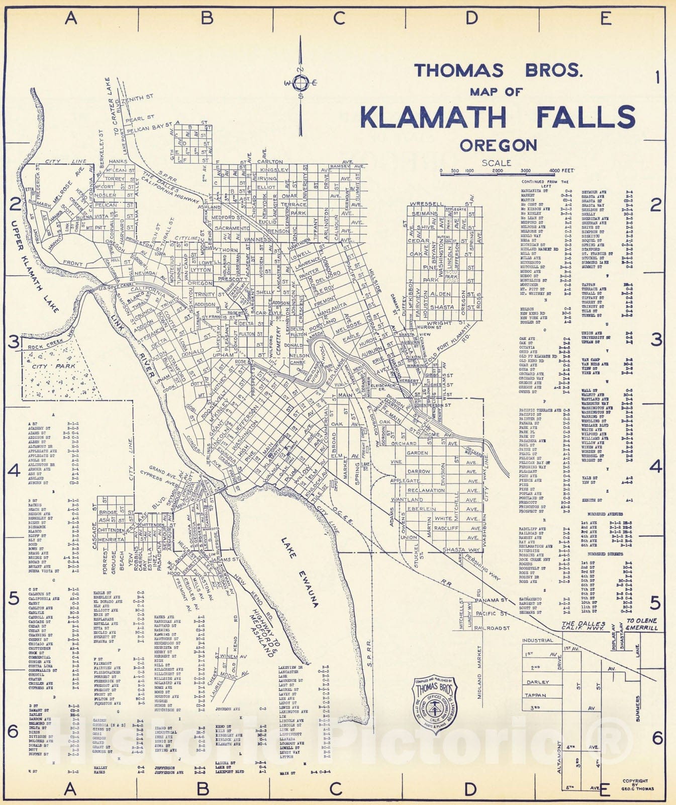 Historic Map : Thomas Bros. Map of Klamath Falls Oregon [Highway Map of Oregon on verso), 1920, Thomas Brothers, Vintage Wall Art