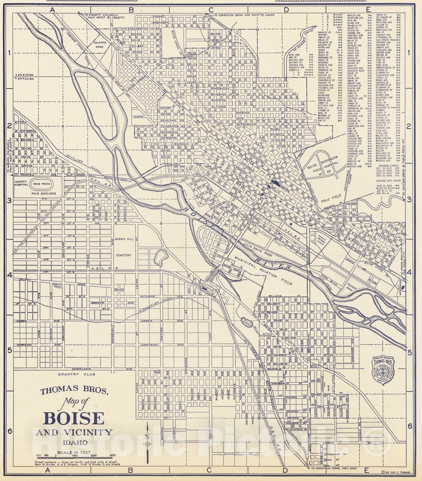 Historic Map : Thomas Bros. Map of the City of Boise and Vicinity Idaho, Map of Idaho Falls Boonville County Idaho, 1920, Thomas Brothers, Vintage Wall Art
