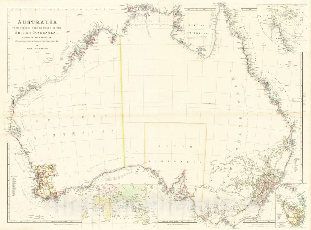 Historic Map : Australia From Surveys Made By Order of the British Government Combined with those of D'Entrecasteaux, 1846, John Arrowsmith, Vintage Wall Art
