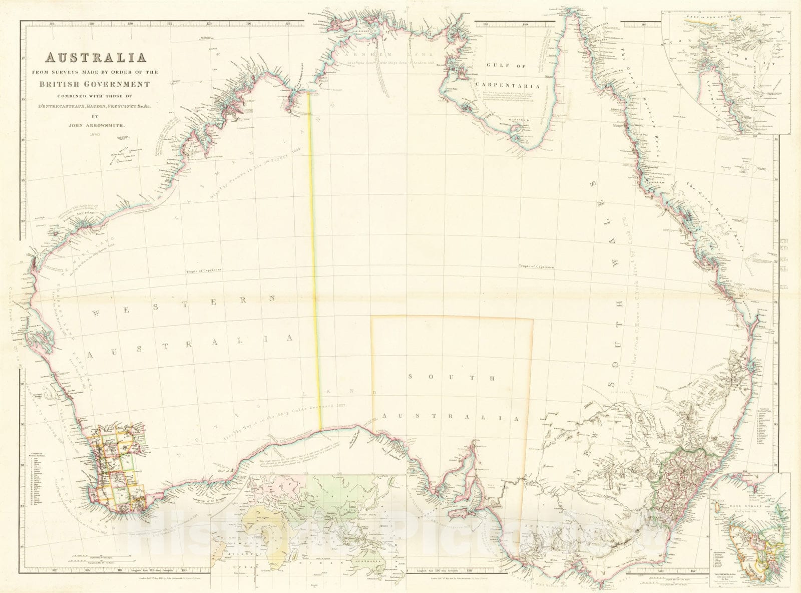 Historic Map : Australia From Surveys Made By Order of the British Government Combined with those of D'Entrecasteaux, 1846, John Arrowsmith, Vintage Wall Art
