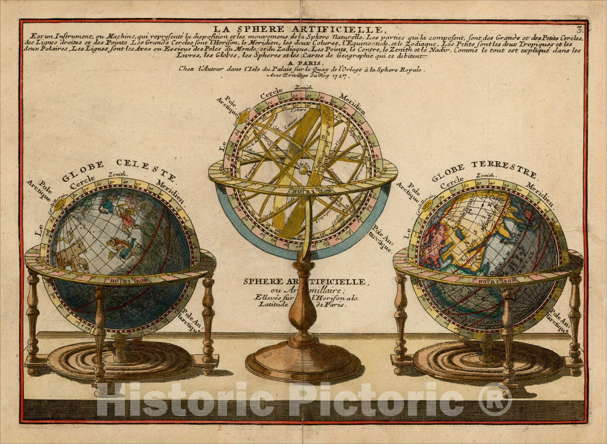 First Spherical Map Historic Map : La Sphere Artificielle, 1717 [Terrestrial, Celestial ...