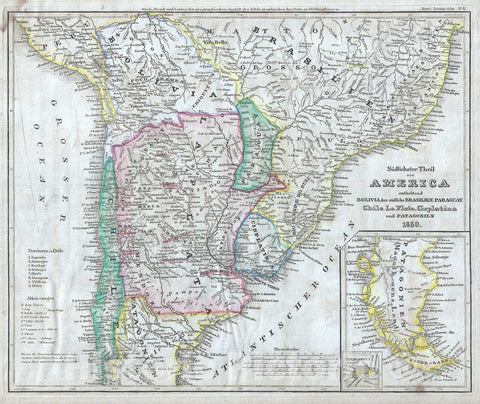 Historic Map : Argentina, Chile, Bolivia, Uruguay and Paraguay, Meyer, 1850, Vintage Wall Art