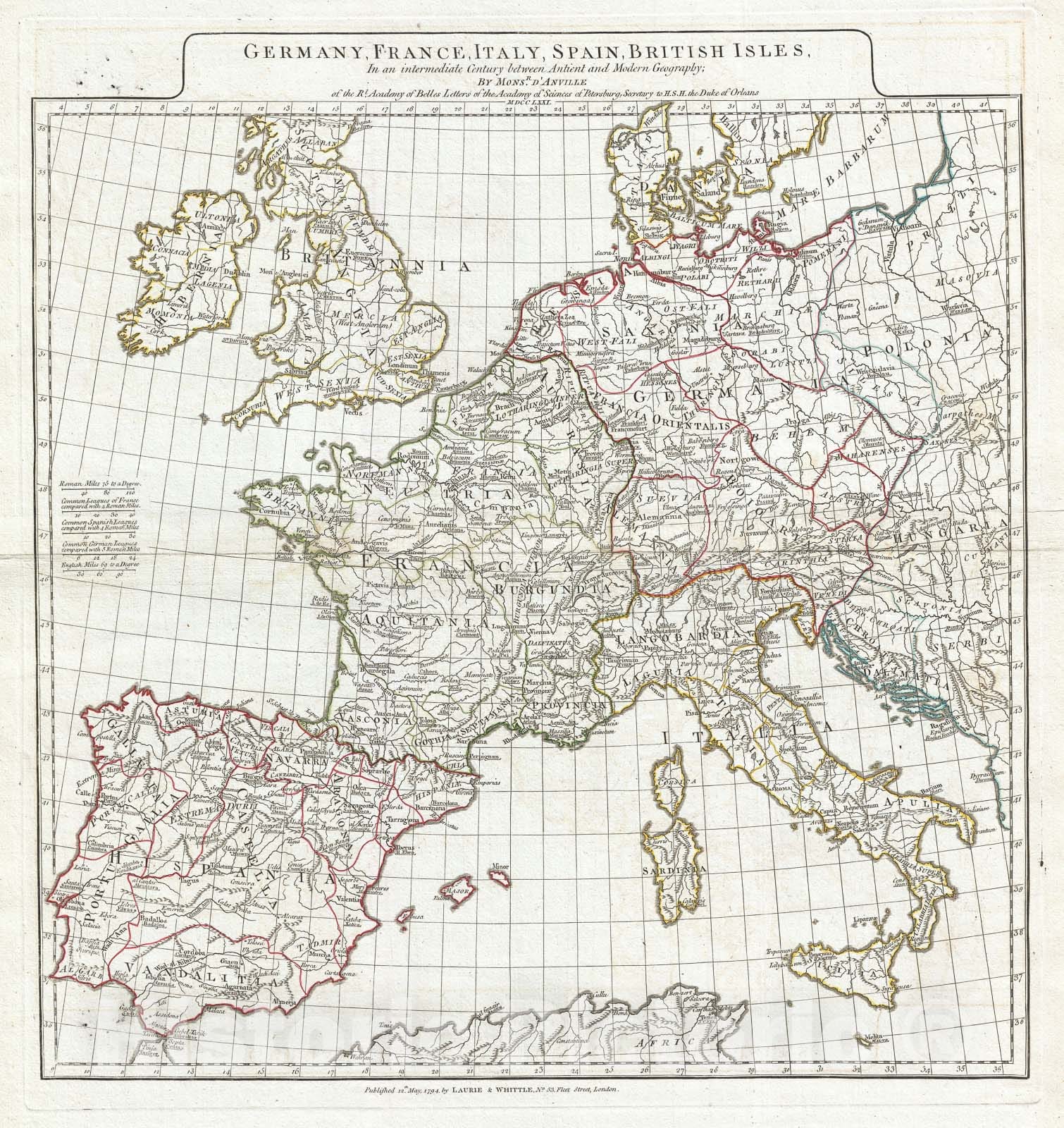 Historic Map : Europe in late Roman times, Anville, 1794, Vintage Wall Art