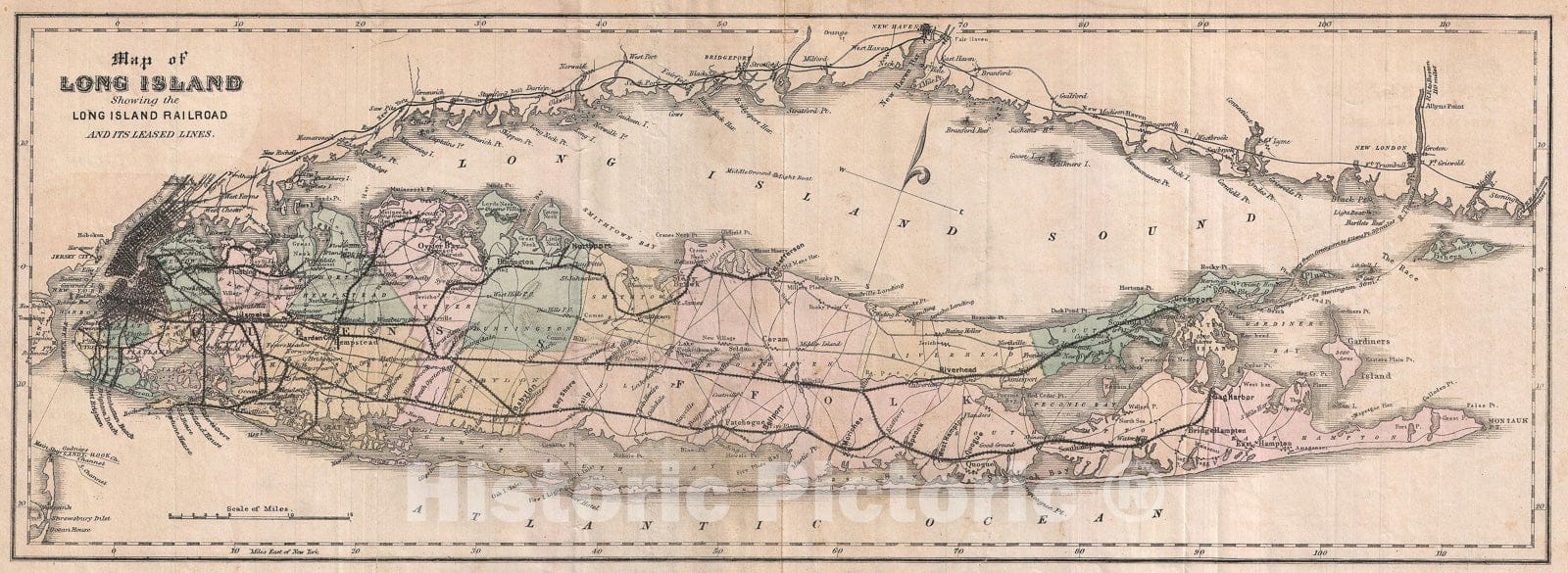 Historic Map : Long Island, New York, Colton Railroad, 1882, Vintage Wall Art