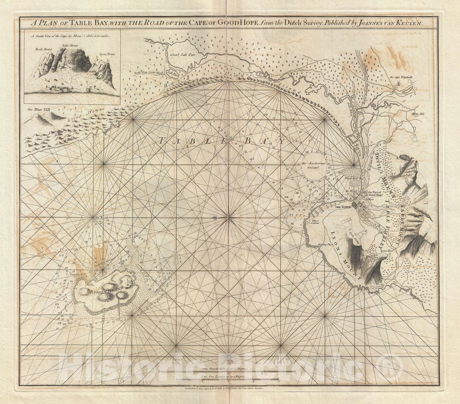 Historic Map : Table Bay, Cape Town, South Africa, Laurie and Whittle, 1794, Vintage Wall Art