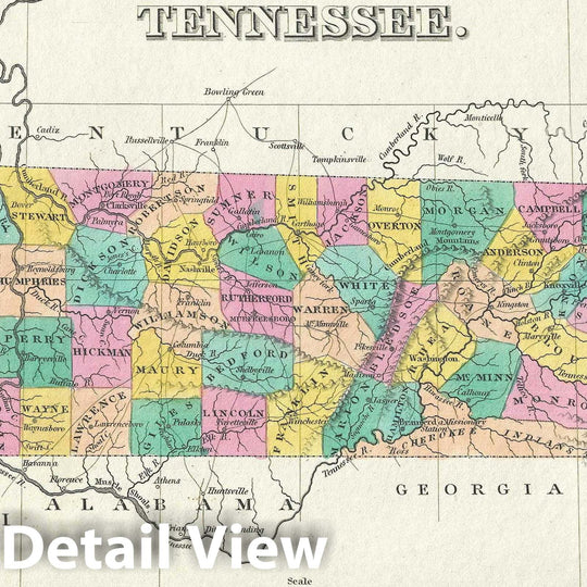 Historic Map : Tennessee, Finley, 1828, Vintage Wall Art