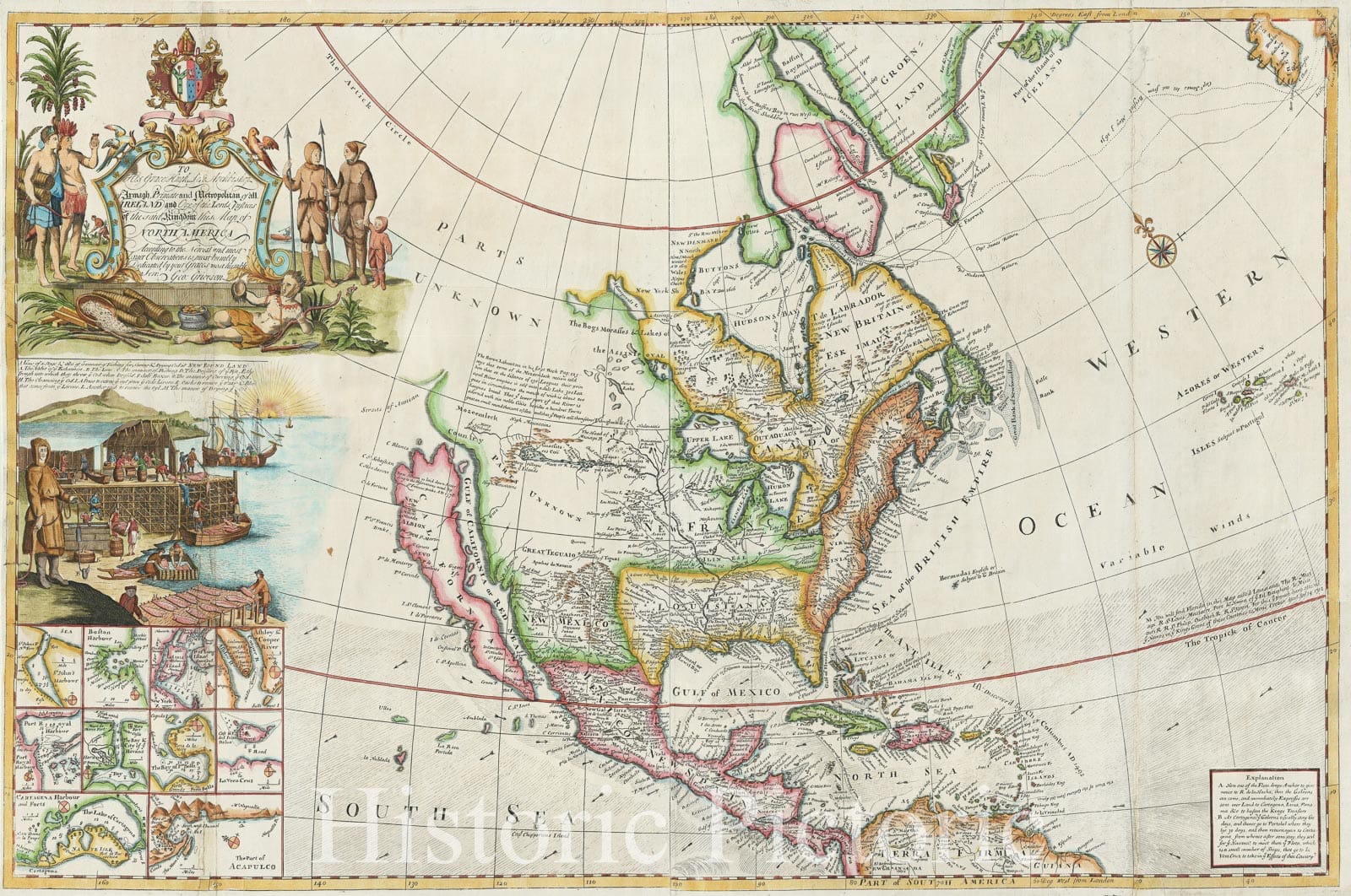 Historic Map : North America - The Codfish Map, Grierson and Moll, 1732, Vintage Wall Art