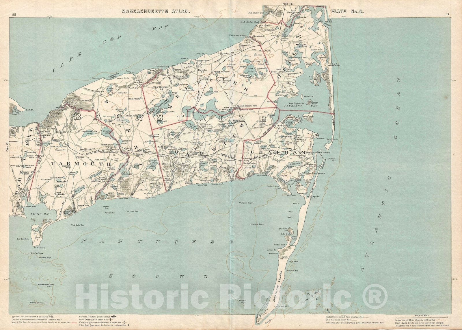 Historic Map : Barnstable County, Cape Cod, Massachusetts, Walker, 1891, Vintage Wall Art