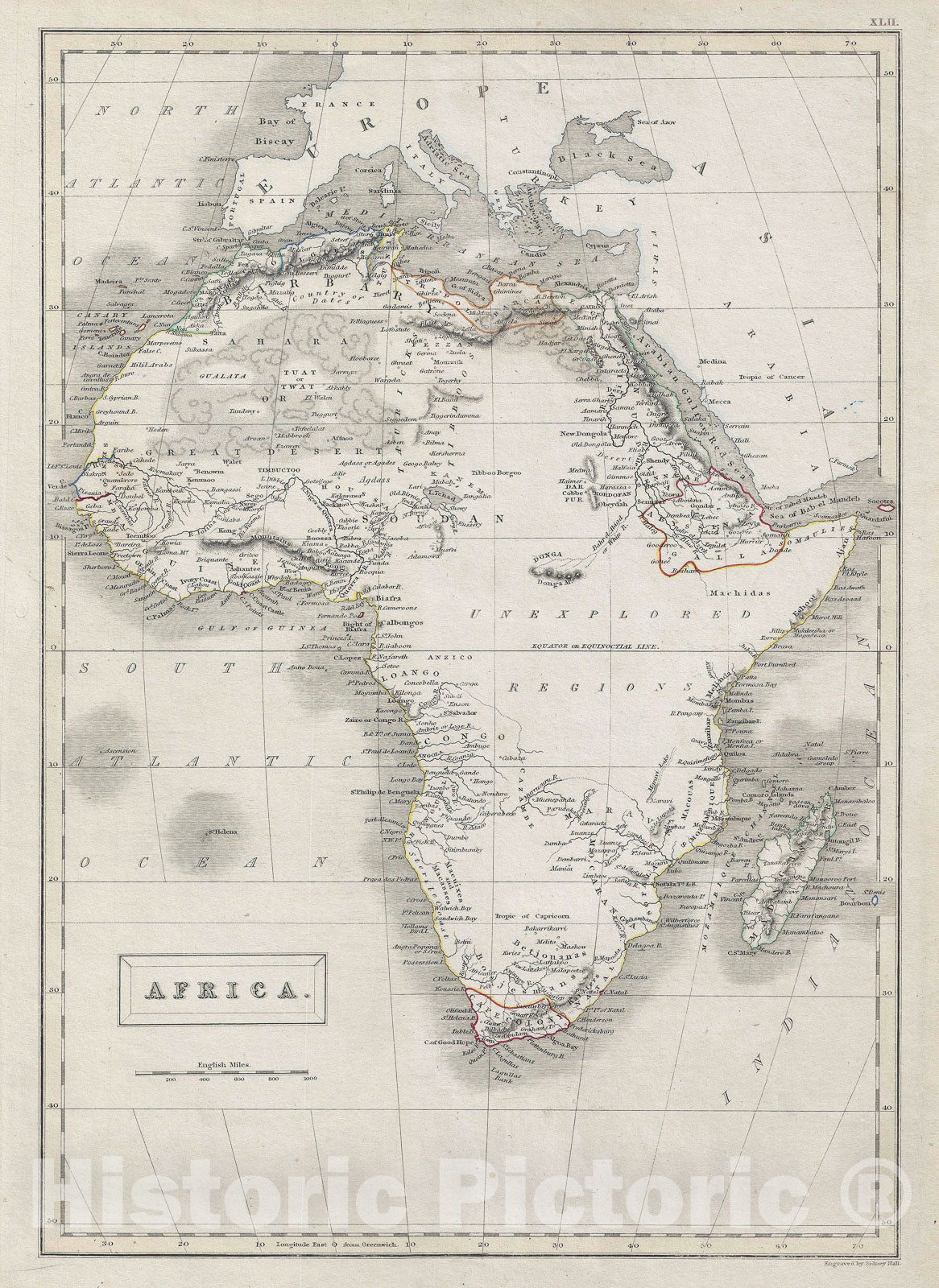 Historic Map : Africa, Black, 1840, Vintage Wall Art