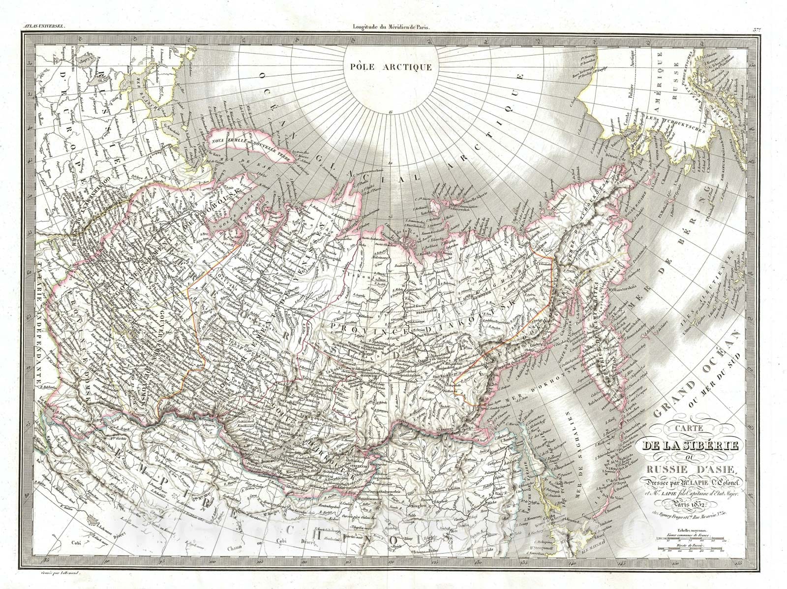 Historic Map : Russia in Asia, Lapie, 1832, Vintage Wall Art