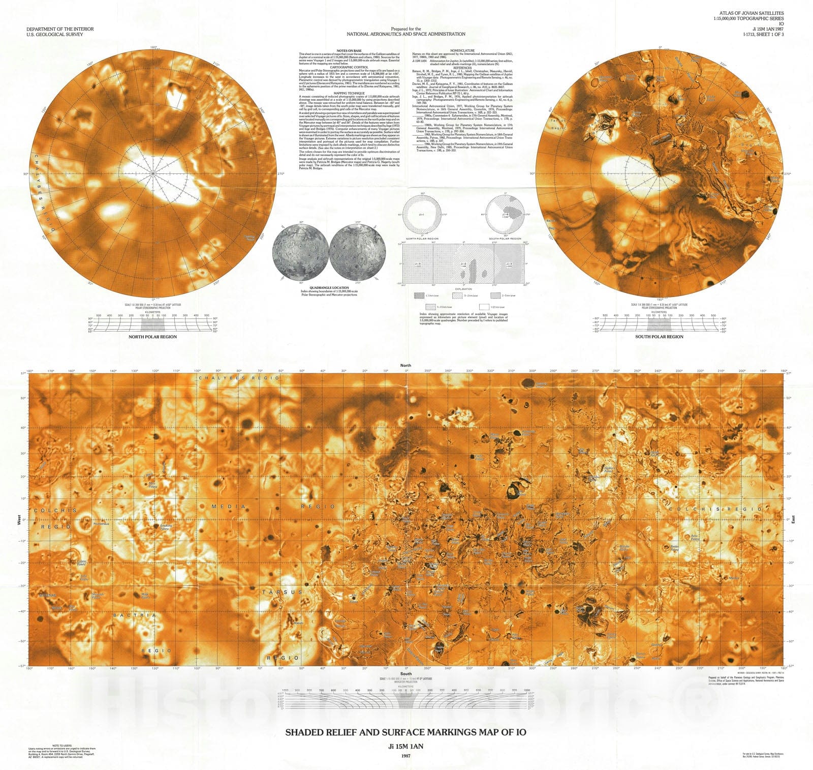 Historic Map : Io, Moon of Jupiter, U.S. Geological Survey, 1987, Vintage Wall Art