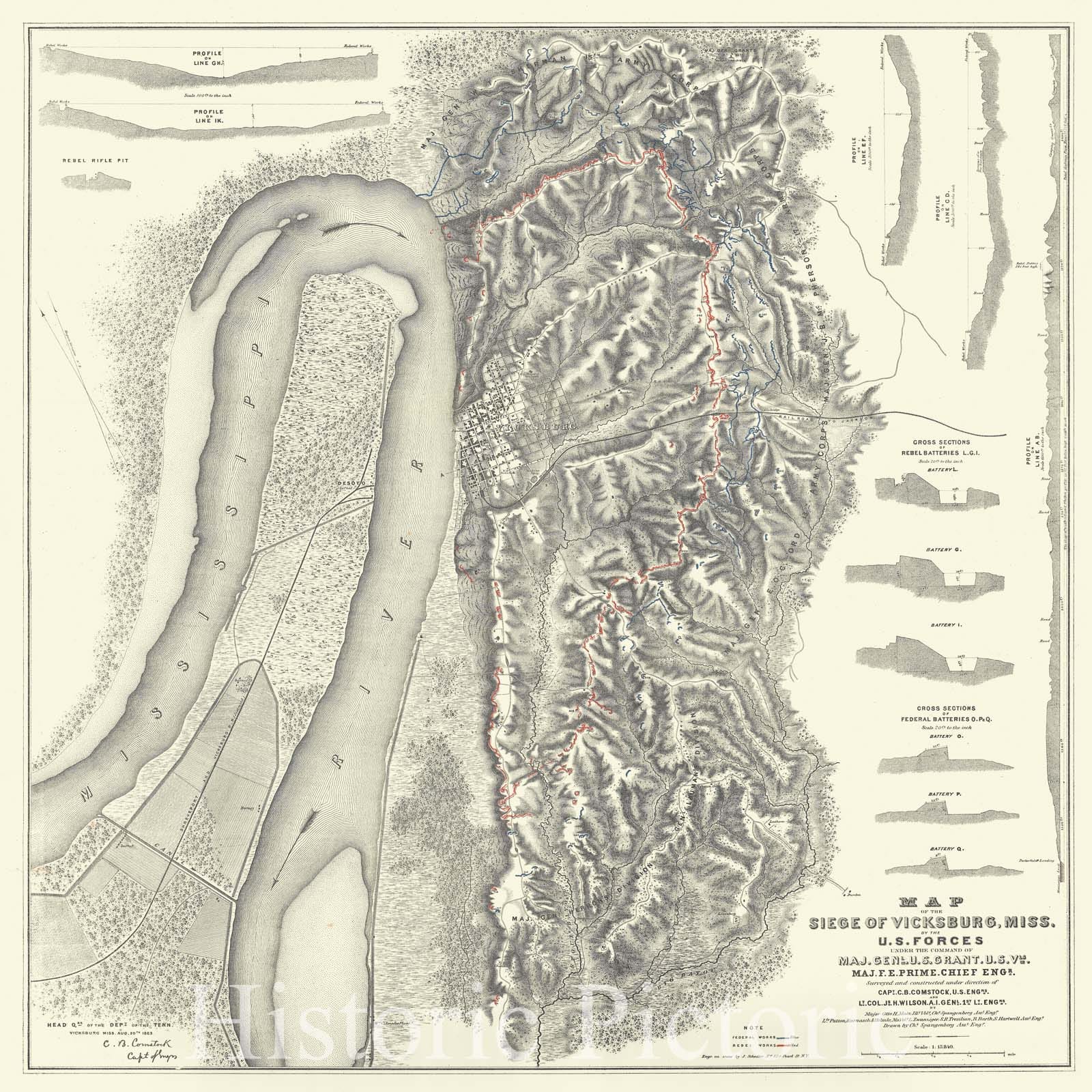 Historic Map : The Battle of Vicksburgh, Mississippi, Civil War, Spangenberg, 1863, Vintage Wall Art
