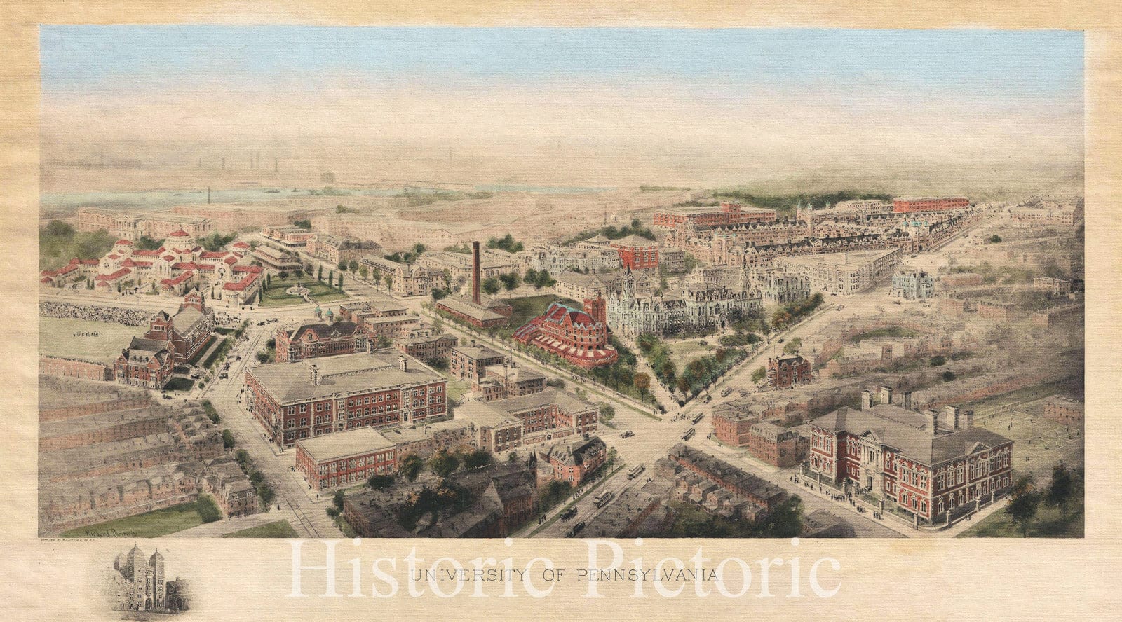 Historic Map : University of Pennsylvania, Richard Rummell, 1910, Vintage Wall Art