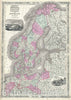 Historic Map : Prussia and Scandinavia "Norway, Sweden, Denmark", Johnson, 1865, Vintage Wall Art