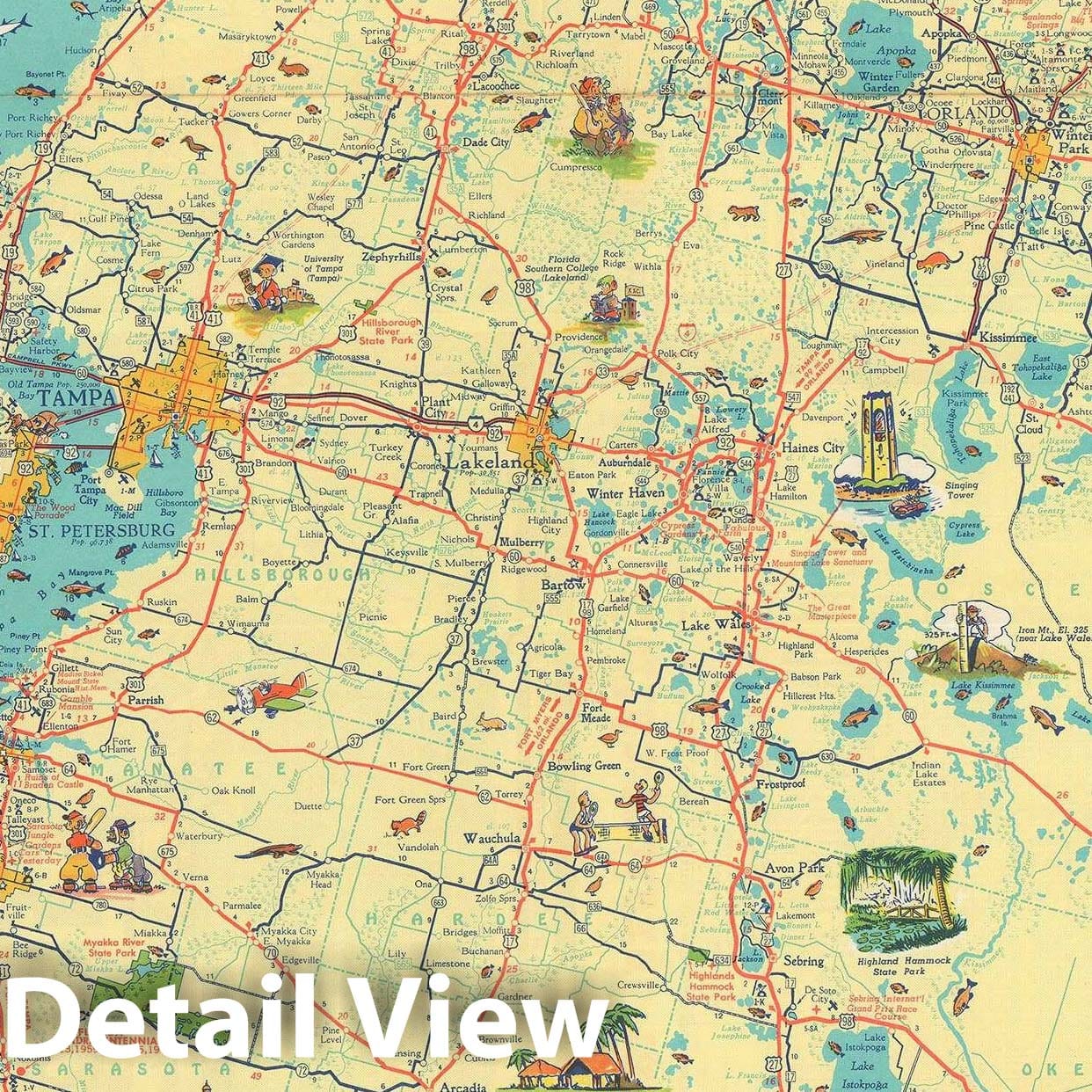 Historic Map : Pictorial Road Map of Florida, Rand McNally, 1960, Vintage Wall Art