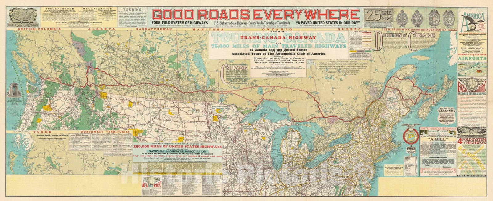 Historic Map : The Trans-Canada Highway: highway propaganda!, NHA, 1928, Vintage Wall Art