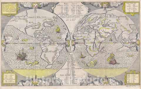 Historic Map : The World First map to Show Australia, Arias Montanus, 1571, Vintage Wall Art