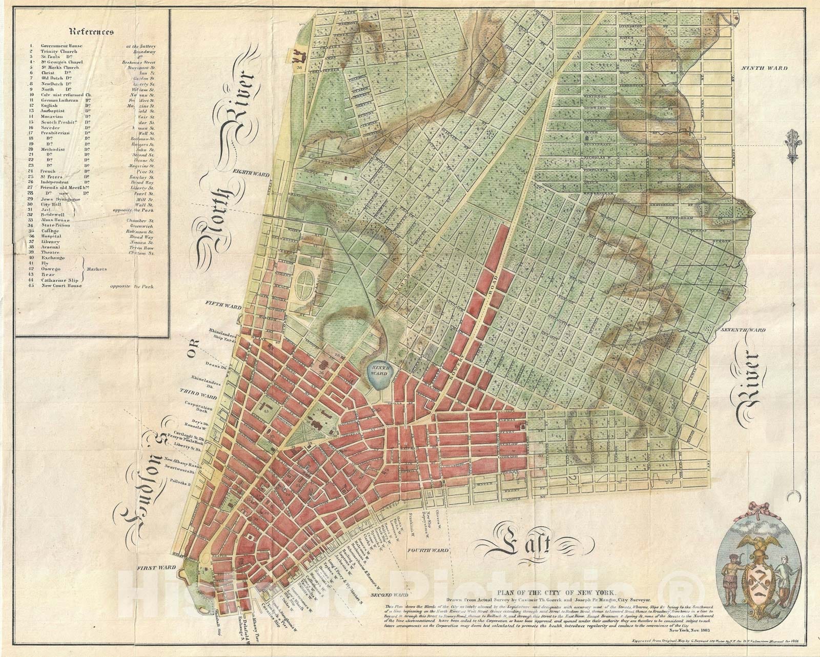 Historic Map : Plan of New York City, Mangin-Goerck, 1801, Vintage Wall Art