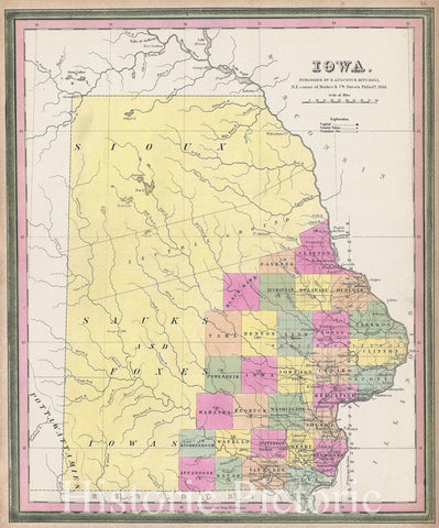 Historic Map : Iowa "First Edition", Mitchell and Burroughs, 1845, Vintage Wall Art