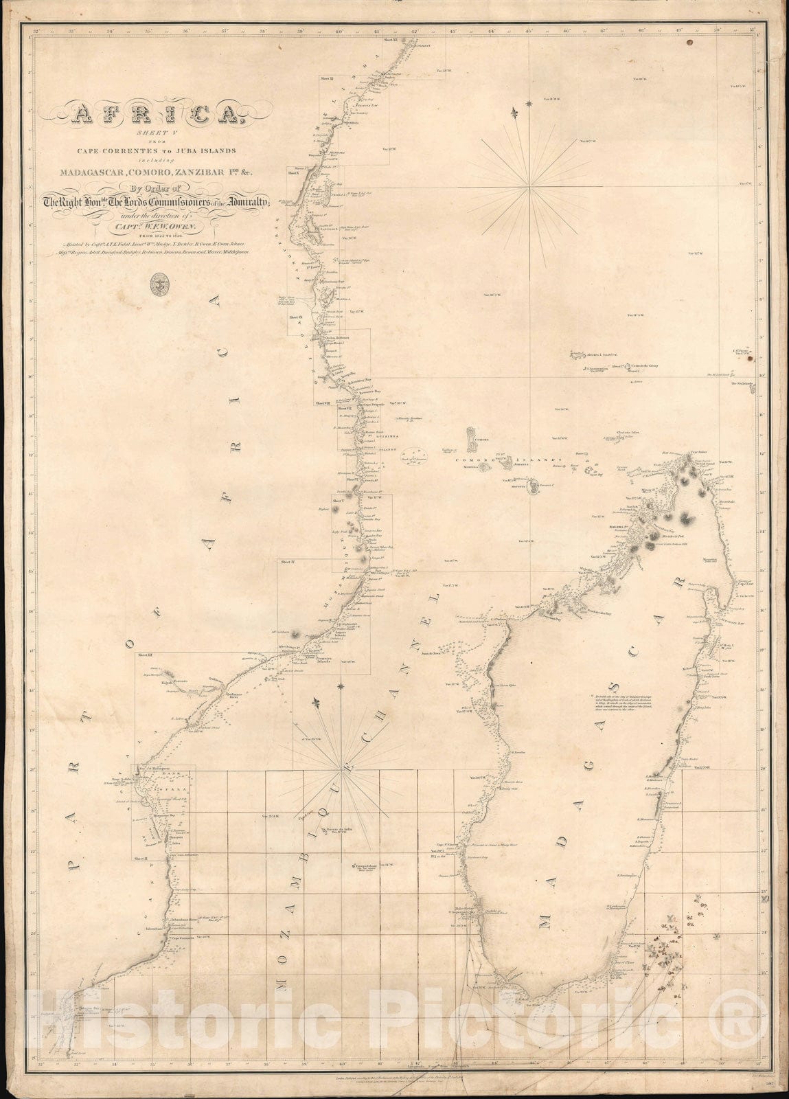 Historic Map : Nautical Chart Madagascar w/Manuscript Whaling Notes, Owen, 1828, Vintage Wall Art