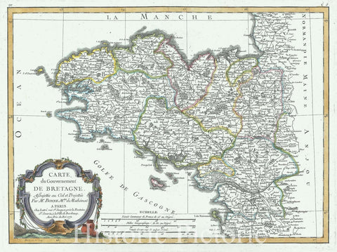 Historic Map : Brittany, France, Bonne, 1771, Vintage Wall Art
