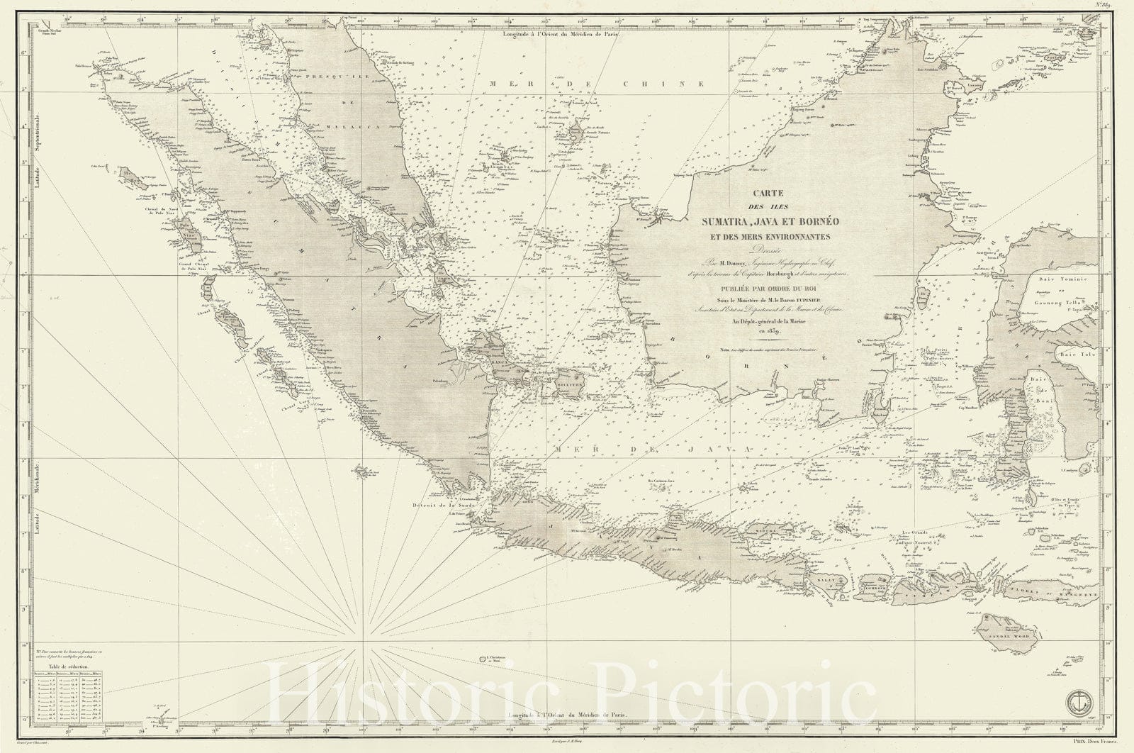 Historic Map : The East Indies: Malay, Singapore, Java, Sumatra, Borneo, Depot General de la Marine, 1848, Vintage Wall Art