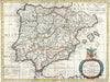 Historic Map : Spain and Portugal, Wells, 1700, Vintage Wall Art