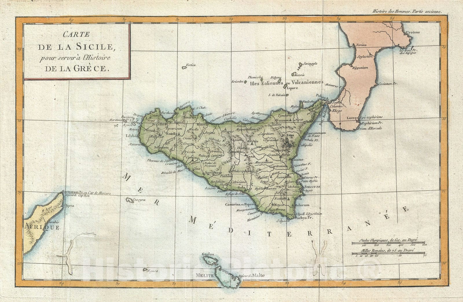Historic Map : Sicily, Delisle de Sales, 1770, Vintage Wall Art