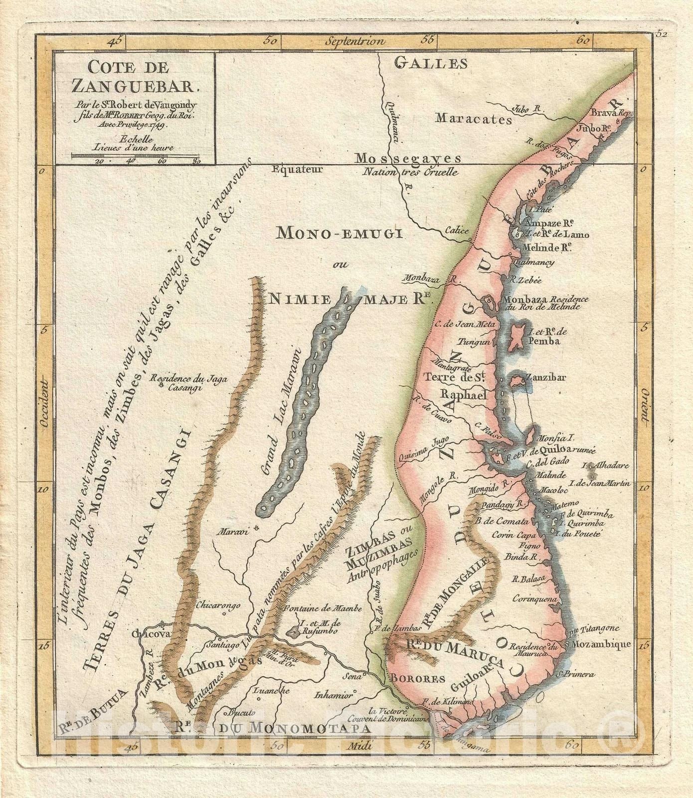 Historic Map : Zanzibar, Africa, Vaugondy, 1749, Vintage Wall Art