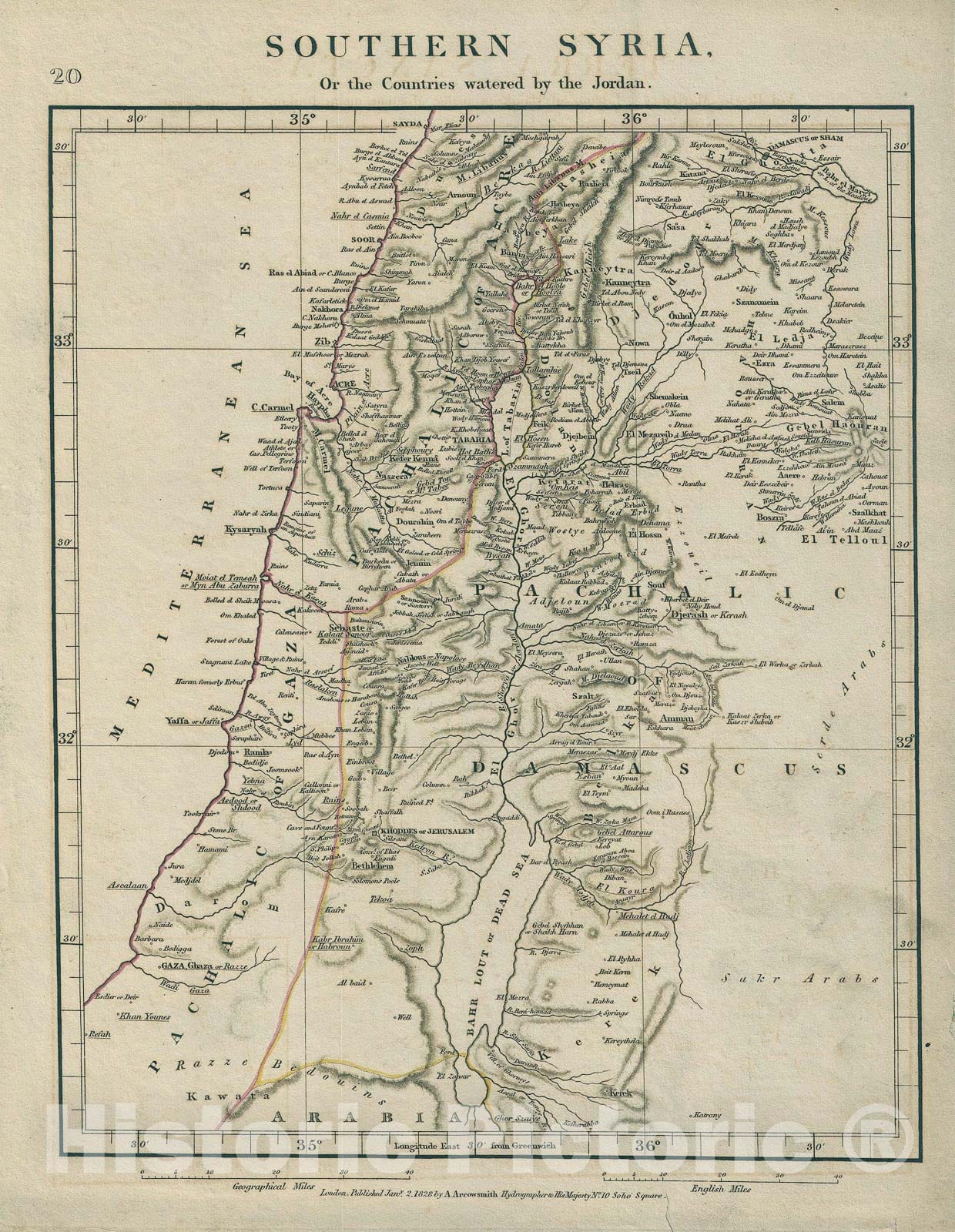 Historic Map : Southern Syria, Israel, Jordan and Palestine, Arrowsmith, 1828, Vintage Wall Art