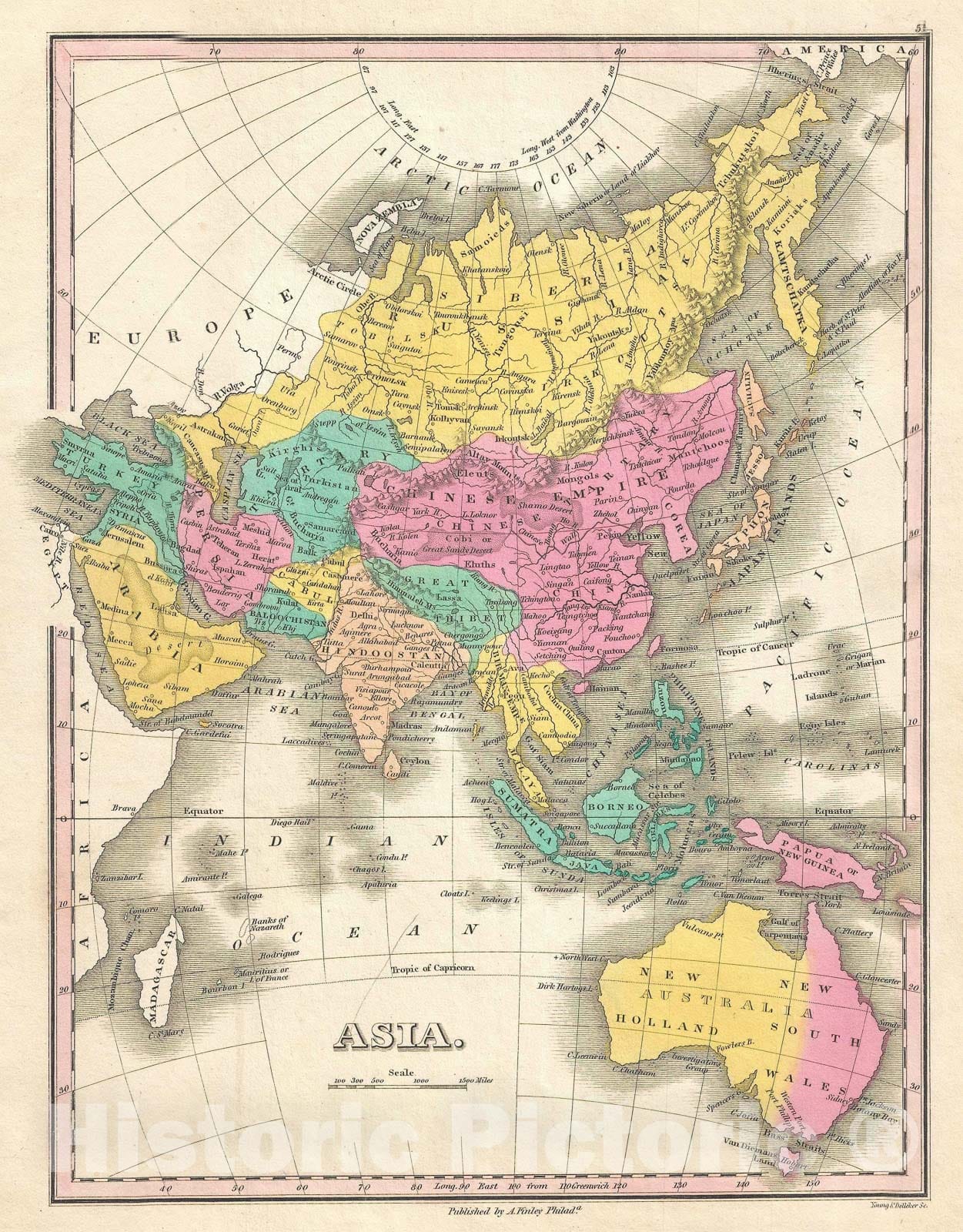 Historic Map : Asia, Finley, 1828, Vintage Wall Art