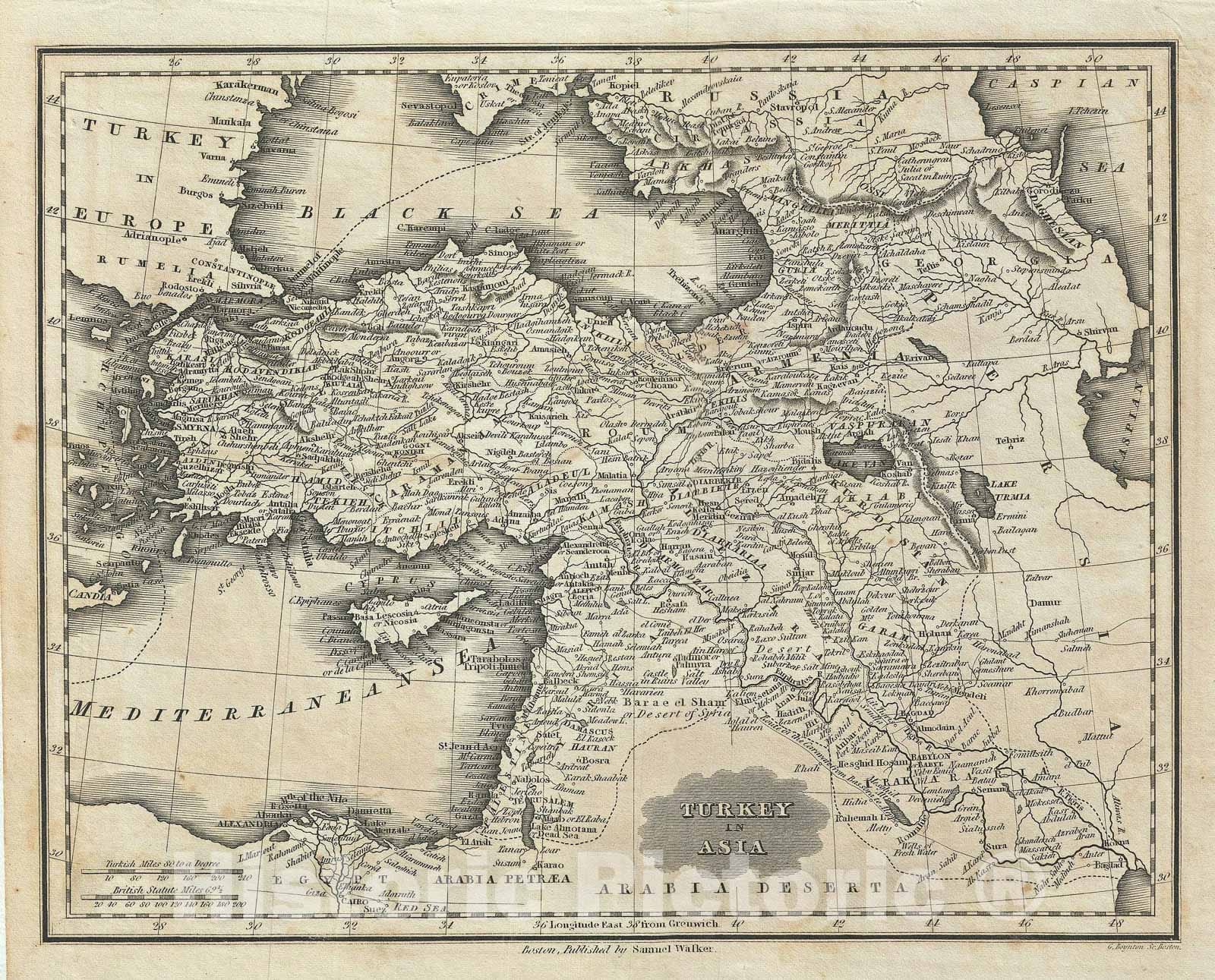 Historic Map : Turkey in Asia "Palestine, Syria, Iraq, Turkey", Malte-Brun, 1828, Vintage Wall Art