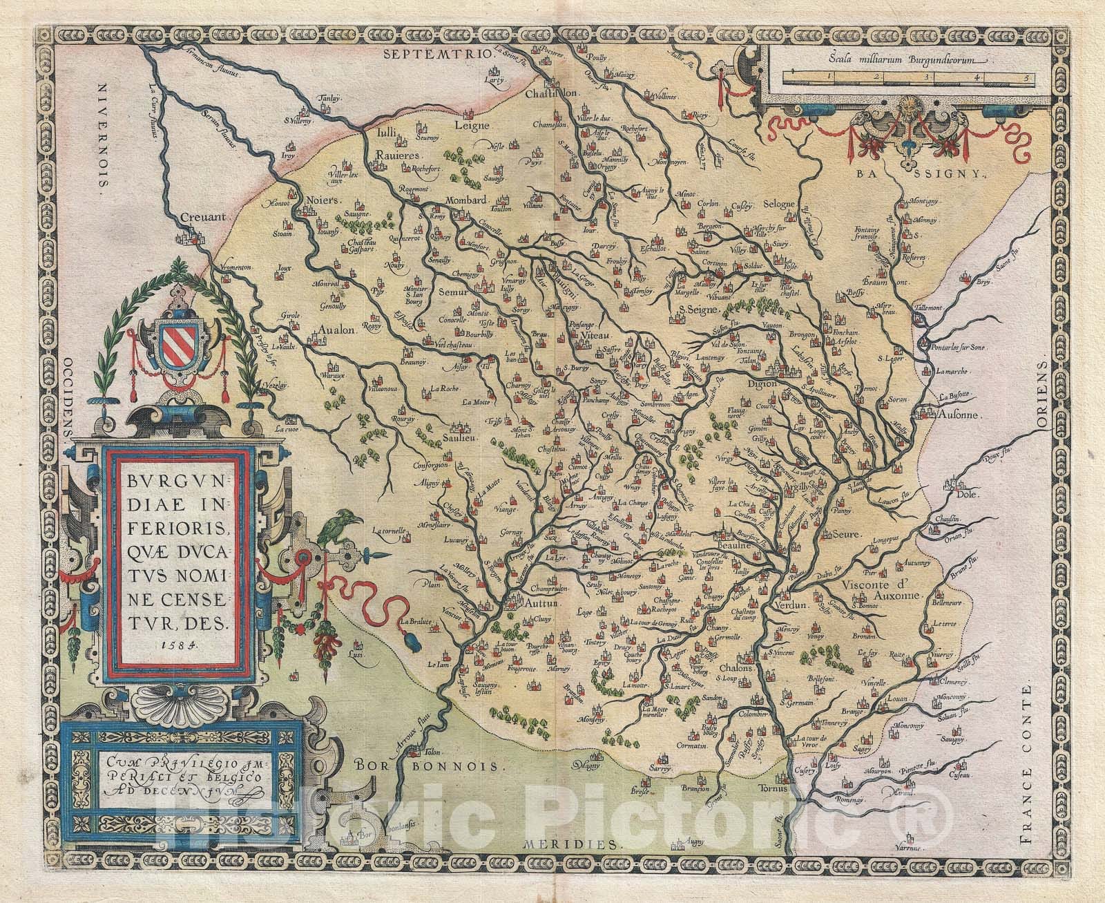 Historic Map : Burgundy, France "Wine Regions", Ortelius, 1584, Vintage Wall Art