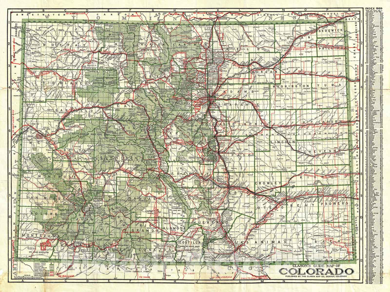 Historic Map : Colorado, Clason, 1920, Vintage Wall Art