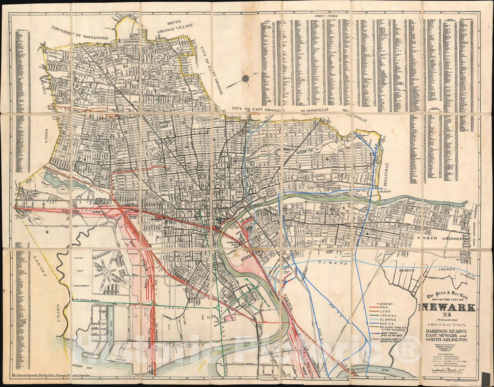 Historic Map : Newark, New Jersey w/ Manuscript Railroads, Price and Lee Co. City, 1940, Vintage Wall Art