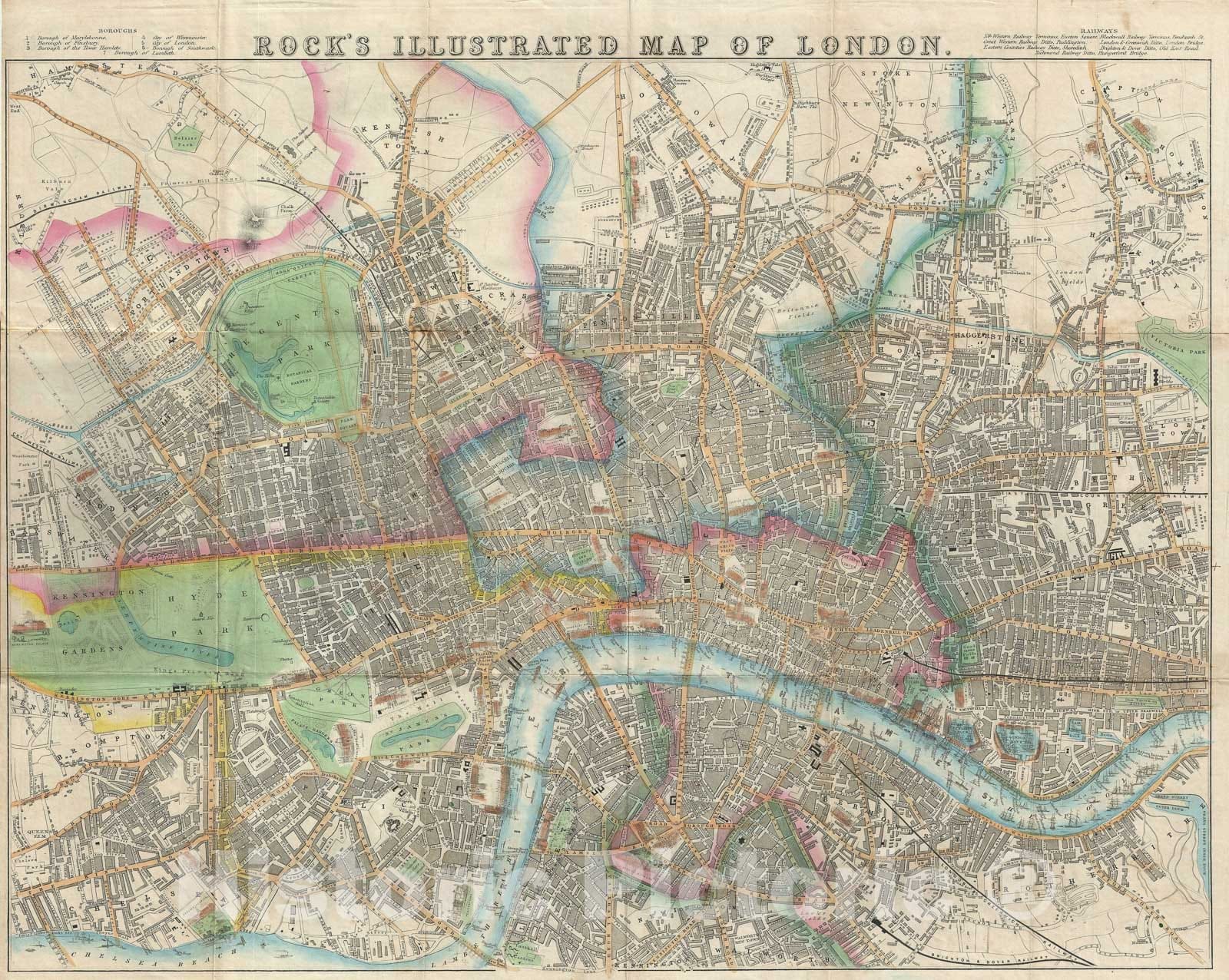 Historic Map : Plan of London, England, Rock, 1845, Vintage Wall Art