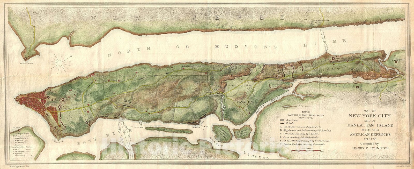 Historic Map : New York City "Manhattan Island" During The Revolutionary War, Bien and Johnson, 1878, Vintage Wall Art
