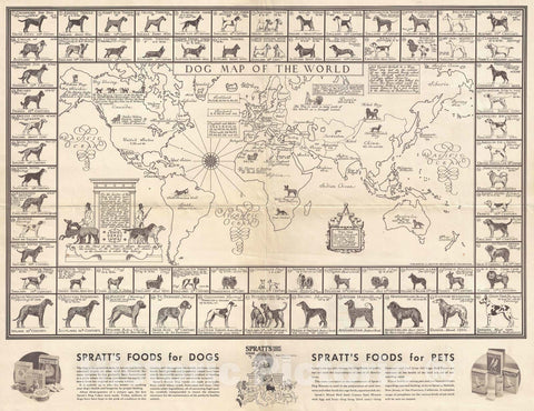 Historic Map : Sims Pictorial Dog Map of The World, 1933, Vintage Wall Art