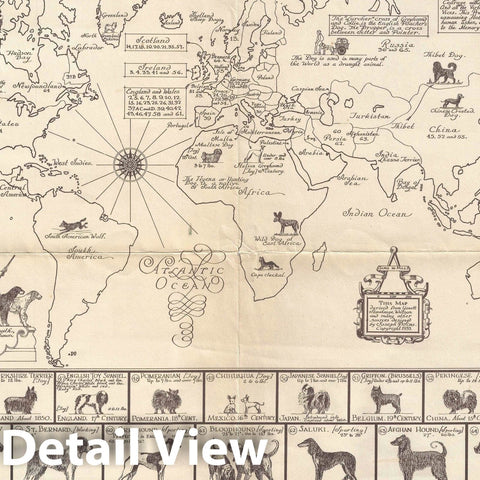 Historic Map : Sims Pictorial Dog Map of The World, 1933, Vintage Wall Art
