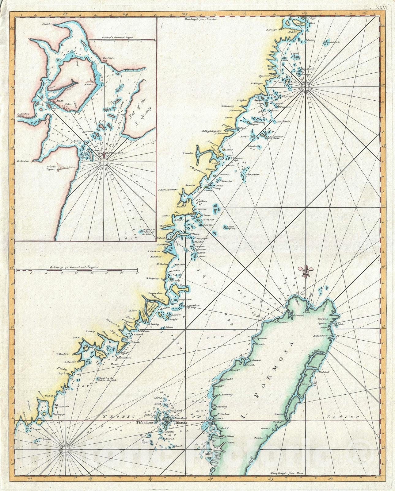 Historic Map : Nautical Chart Taiwan "Formosa" and Fujian, China, Mannevillette, 1780, Vintage Wall Art