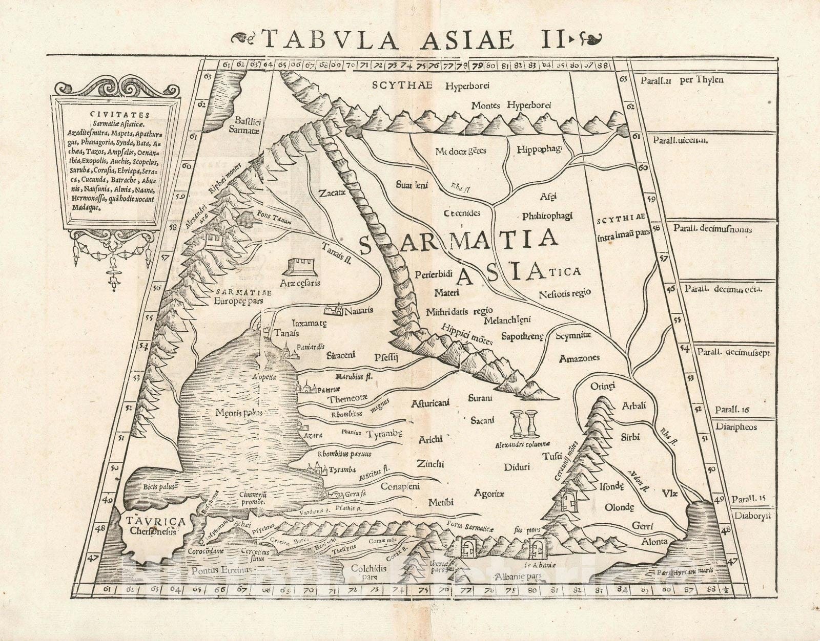 Historic Map : Asian Sarmatia, Ptolemaic, 1552, Vintage Wall Art