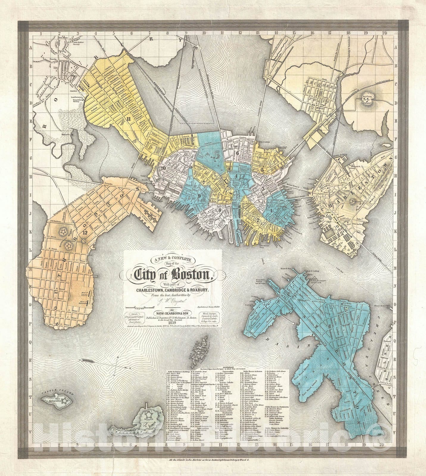 Historic Map : Boston, Massachusetts, Dearborn and Boynton, 1839, Vintage Wall Art