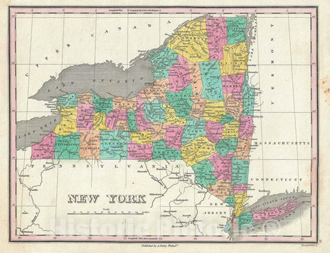 Historic Map : New York State, Finley, 1828, Vintage Wall Art