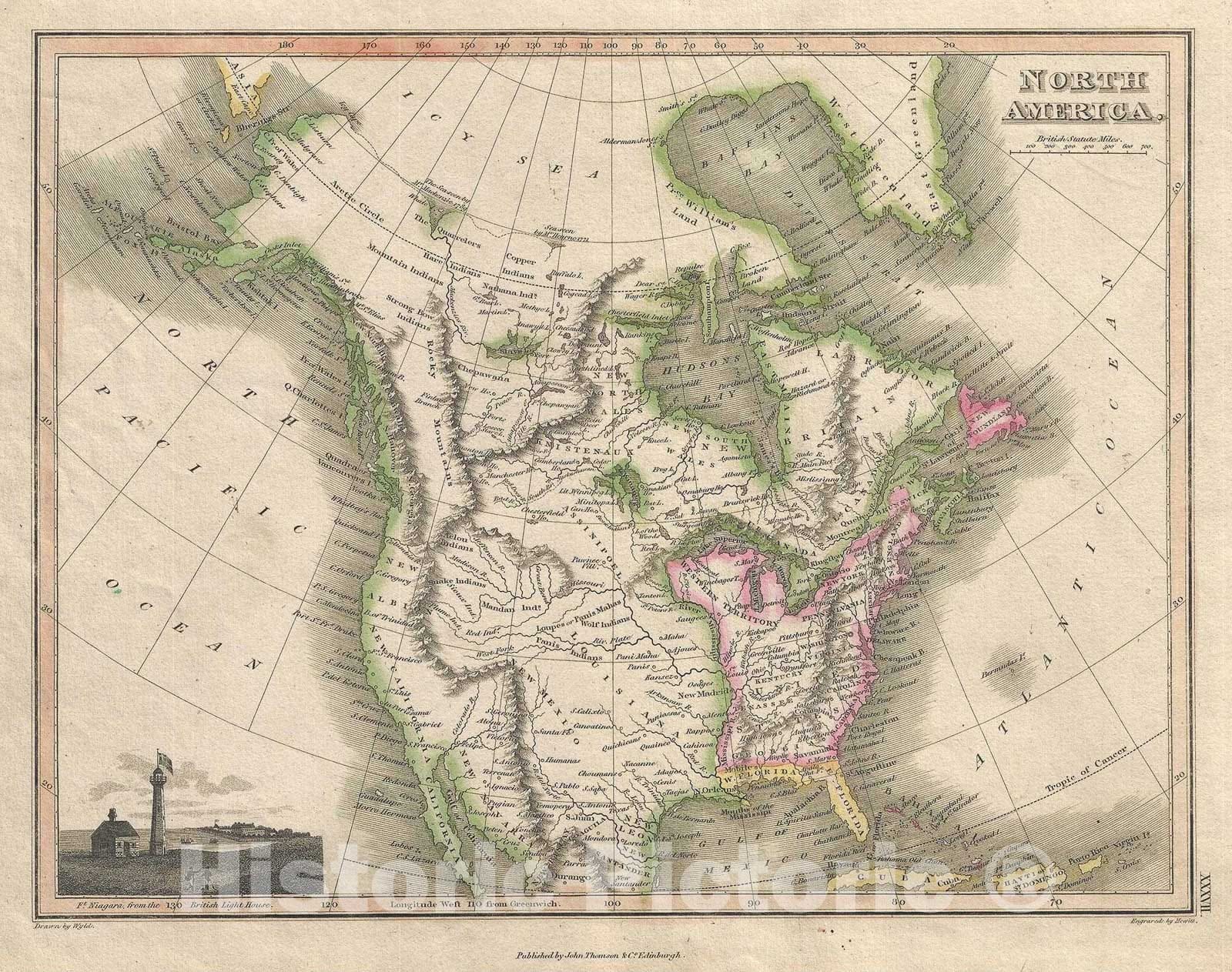 Historic Map : North America, Thomson, 1819, Vintage Wall Art