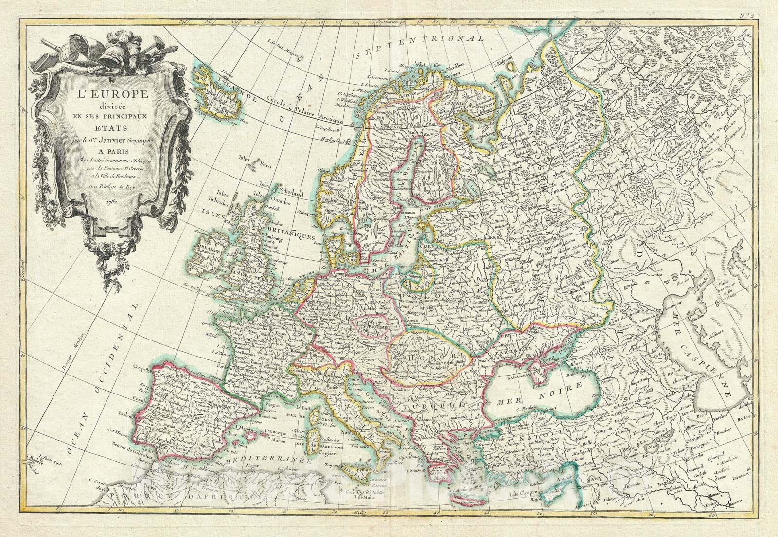 Historic Map : Europe, Janvier, 1782, Vintage Wall Art