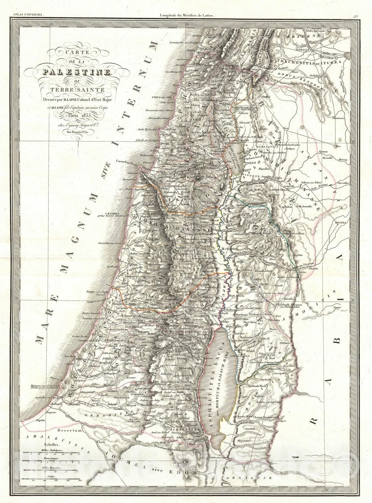 Historic Map : Israel, Palestine, or The Holy Land, Lapie, 1833, Vintage Wall Art