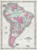 Historic Map : South America, Johnson's, 1863, Vintage Wall Art