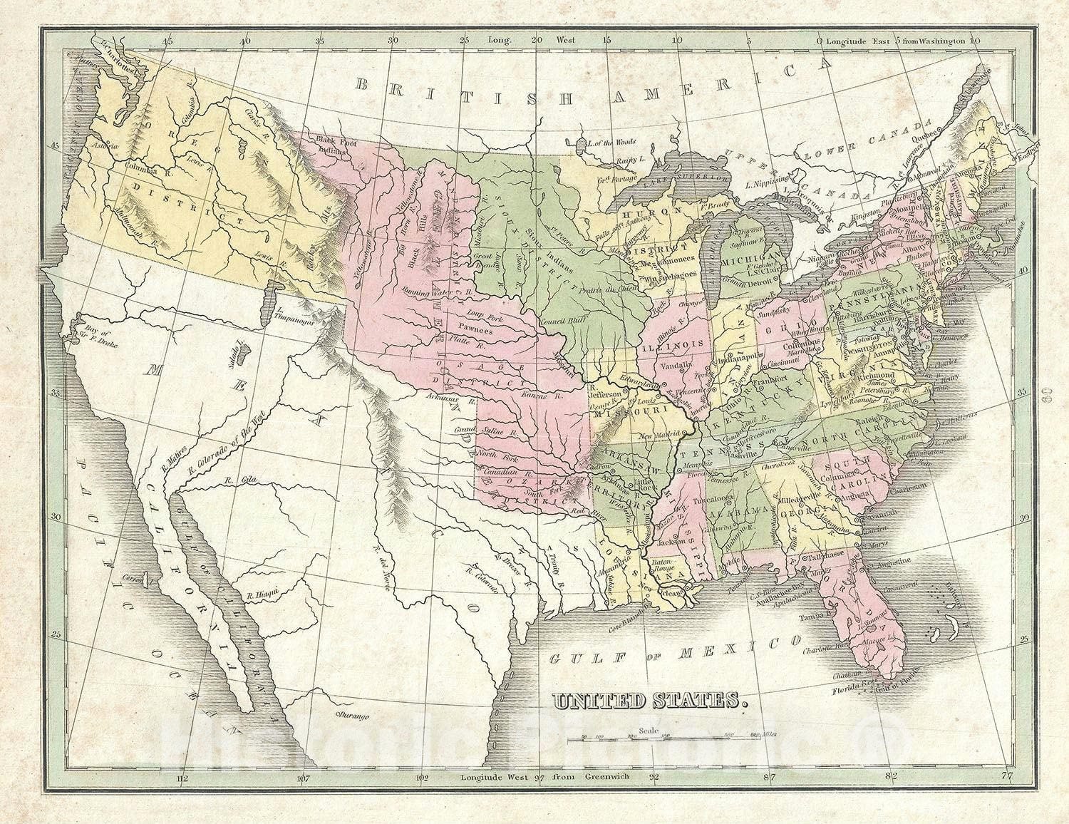 Historic Map : The United States, BraArtd, 1835, Vintage Wall Art
